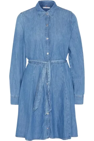 Tommy Hilfiger Kjole, Dame, Blå, M, Bomuld, Belted LS Dress