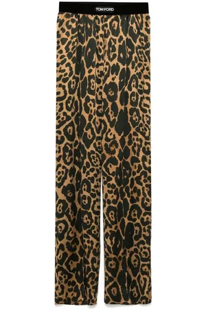 Tom Ford Bukser, Dame, Flerfarvet, XS, Animalier Brune Bukser med Elastisk Taljebånd