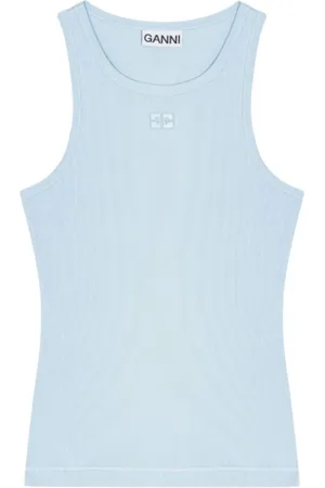 Ganni Top, Dame, Blå, M, Bomuld, Blå Rib Tank Top Blød Bomuld