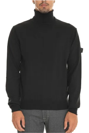 Peuterey Strik, Herre, Sort, 2XL, Bomuld, Rullekrave Pullover med Albuepatches