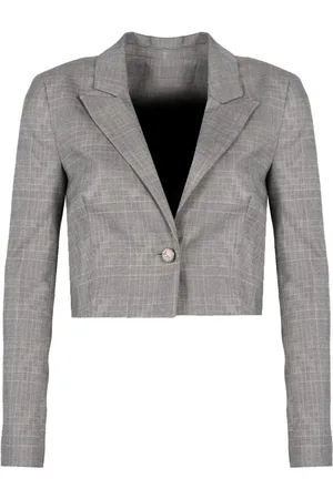 Pinko Jakke, Dame, Grå, XS, Uld, Short Cut Checkered Blazer