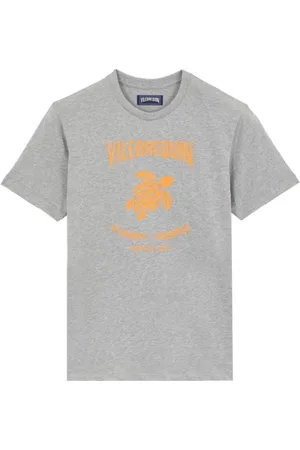Vilebrequin Top, Herre, Grå, L, Bomuld, Bomuld T-shirt med trykt kontrastlogo i gummi til mænd