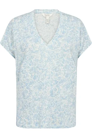 Part Two Top, Dame, Blå, L, Uld, Rose Print V-Neck T-Shirt