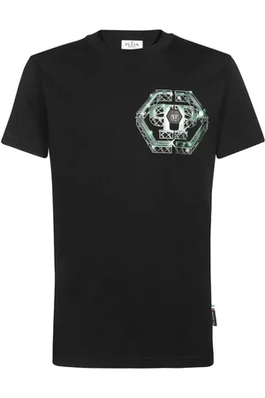 Philipp Plein Top, Herre, Sort, L, Bomuld, Logo Print Cotton T-shirt