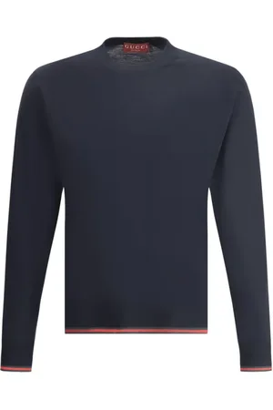 Gucci Top, Herre, Blå, S, Uld, Ribbet Crew Neck Sweater