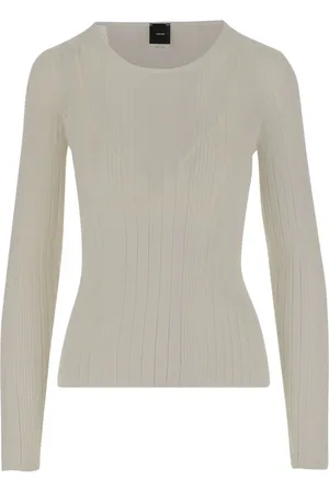 Pinko Strik, Dame, , XS, Bomuld, Ribstrik Bralette Sweater Elfenben