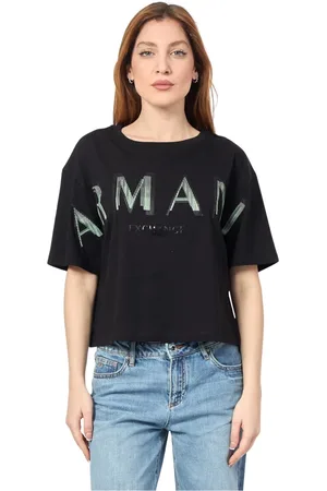 Armani Exchange Top, Dame, Sort, S, Bomuld, Sort Cropped T-shirt med Frontlogo