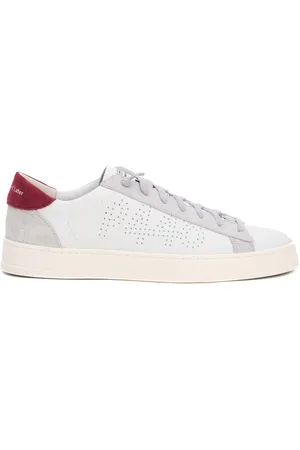 P448 Sko, Herre, Hvid, 45 EU, Læder, Hvide og burgunder camo lædersneakers