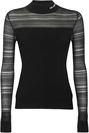 Karl Lagerfeld Strik, Dame, Sort, S, Uld, Finstrikket sweater