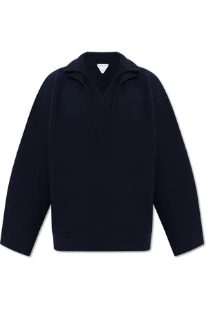 Bottega Veneta Strik, Herre, Blå, M, Uld, Uldsweater med V-hals