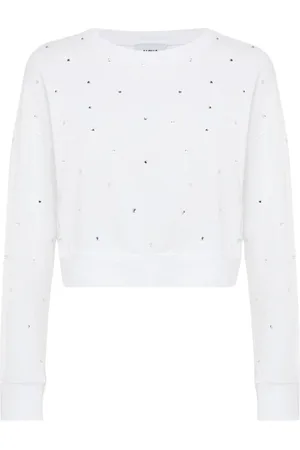 ALPHA STUDIO Sweathshirts & Hoodies, Dame, Hvid, S, Langærmet Cropped Top med Gnister