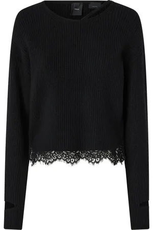 Pinko Strik, Dame, Sort, XL, Uld, Casual Sort Uldblanding Sweatshirt