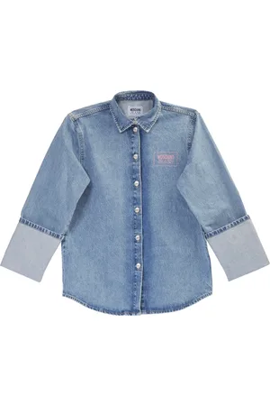 Moschino Bluser & Skjorter, Dame, Blå, S, Denim, Oversized Denim Skjorte med Logo Print