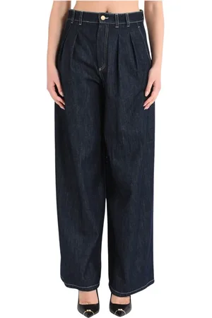 Max Mara Jeans, Dame, Blå, L, Denim, Wide Leg Jeans i Indigo Denim