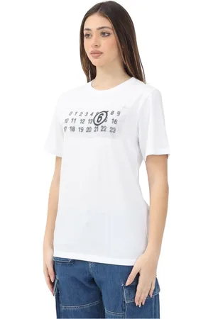 Maison Margiela Top, Dame, Hvid, XS, Hvid T-shirt med Stamp Numbers grafik