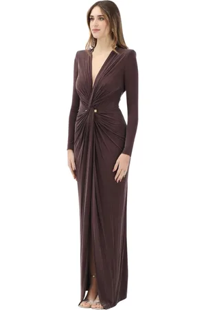 Elisabetta Franchi Kjole, Dame, Brun, L, Brun Lang Draperet Kjole med Juvel Detalje