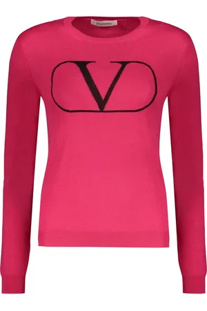 VALENTINO GARAVANI Strik, Dame, Lyserød, XS, Uld, Ribstrikket sweater med rund hals og logo foran