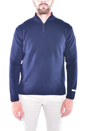 Paul & Shark Strik, Herre, Blå, XL, Uld, Zip Turtleneck i Re-Wool med Badge