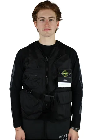 Stone Island Jakke, Herre, Sort, L, Uld, Sort Utility Vest, Funktionel og Stilfuld