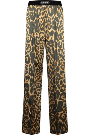 Tom Ford Bukser, Dame, Flerfarvet, L, Satin, Leopard Print Satin Bukser