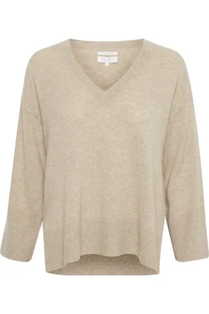 Part Two Strik, Dame, Brun, M, V-hals strikket sweater