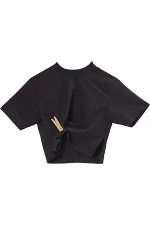 Moschino Top, Dame, Sort, M, Uld, Sort Cropped T-shirt med Broderi