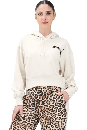 PUMA Sweathshirts & Hoodies, Dame, Hvid, M, Uld, Leopard Print Hoodie Hvid Kvinder
