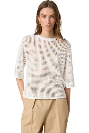 Soaked in Luxury Strik, Dame, Hvid, XL, Uld, Hvid Strik Pullover med Halve Ærmer