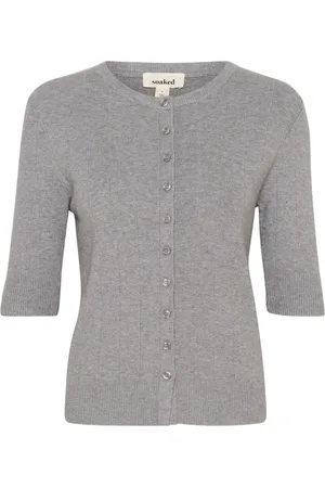 Soaked in Luxury Strik, Dame, Grå, L, Uld, Grå Melange Relief Cardigan med halve ærmer