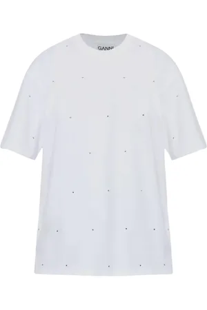 Ganni Top, Dame, Hvid, XS, Bomuld, Hvid Krystalpyntet Oversized T-shirt