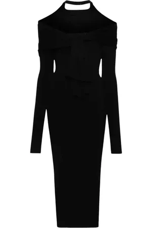 Jacquemus Kjole, Dame, Sort, M, Uld, Sort Midi Kjole med Bare Skuldre