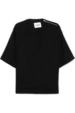 Jil Sander Top, Herre, Sort, L, Bomuld, Sort T-shirt med lynlås ved halsen