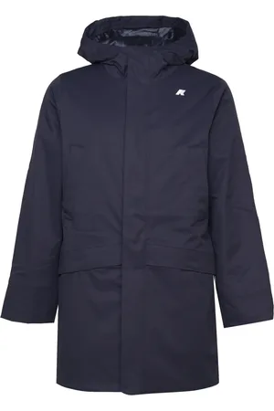 K-Way Frakke, Herre, Blå, 2XL, Uld, Navy Trenchcoat med Hætte