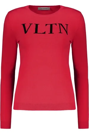 VALENTINO GARAVANI Strik, Dame, Rød, XS, Ribstrikket sweater med rund hals og logo foran