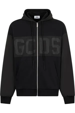 GCDS Sweathshirts & Hoodies, Herre, Sort, XL, Bomuld, Sort hættetrøje med front lynlås og tonal logo