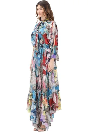 Roberto Cavalli Kjole, Dame, Flerfarvet, L, Chiffon, Lang elegant multifarvet kjole