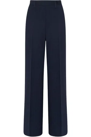 Kiton Bukser, Dame, Blå, L, Uld, Herringbone Uldbukser