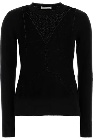 Jil Sander Strik, Dame, Sort, S, Uld, Sort uldblanding sweater