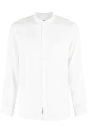 Woolrich Skjorte, Herre, Hvid, L, Linned, Hvidt Linned Band Krave Skjorte
