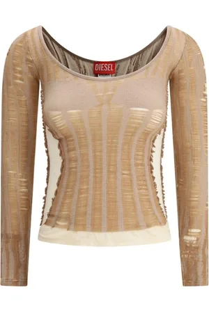Diesel Top, Dame, Brun, M, Bomuld, Sømløs Jacquard Fitted Sweater