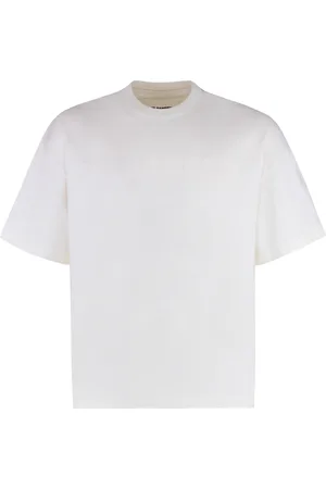 Jil Sander Top, Herre, Hvid, XL, Bomuld, Ribstrikket Krave Bomulds T-shirt med Rund Hals