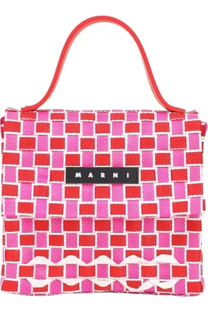 Marni Taske, Dame, Lyserød, ONE SIZE, Uld, Geometrisk mønster håndtaske i fuchsia