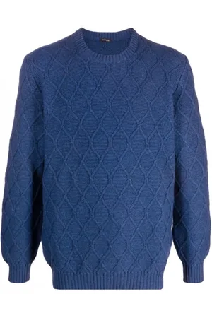 Kiton Strik, Herre, Blå, L, Cashmere, Diamond-Knit Cashmere Jumper