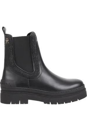Tommy Hilfiger Sko, Dame, Sort, 37 EU, Læder, Feminine Filt Chelsea Støvlette