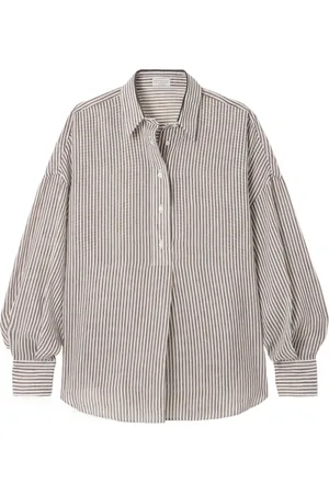 Brunello Cucinelli Bluser & Skjorter, Dame, Brun, XS, Linned, Brun Linnedskjorte Oversized
