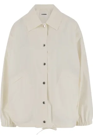Jil Sander Jakke, Dame, Hvid, M, Bomuld, Logo Cotton Jacket med snøre i kanten