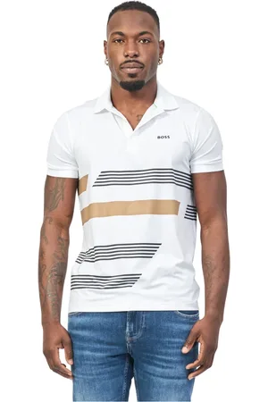 HUGO BOSS Top, Herre, Hvid, S, Polyester, Dynamic Polo med Logo og Striber