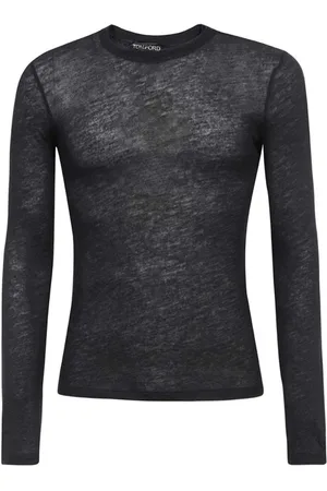 Tom Ford Top, Dame, Sort, 4XS, Cashmere, Cashmere Ribstrikket Crew-Neck Sweater