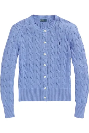 Ralph Lauren Strik, Dame, Blå, L, Bomuld, Bomuldskabelstrikket rundhals cardigan