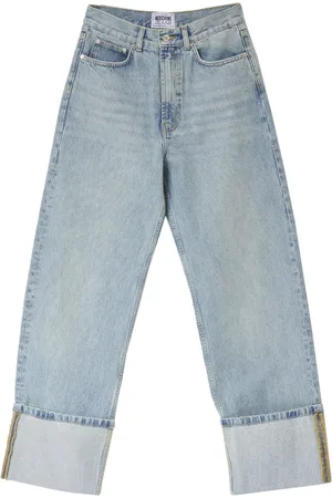Moschino Jeans, Dame, Blå, W26, Bomuld, Højtaljet Cigaret Jeans med Bjerggrafik